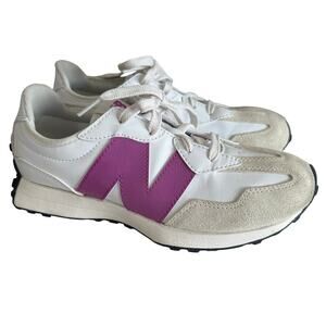 New Balance Big Girl White & Purple 327 Running Lifestyle Sneaker, Size 5.5, EUC